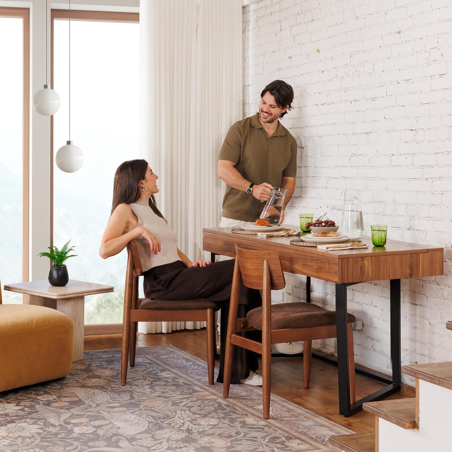 Transformer Table - Dining Table to Computer Desk, Work-from-Home Office, Gaming Desk, Study Desk, Space-Saving Adjustable Furniture, Dark Brown