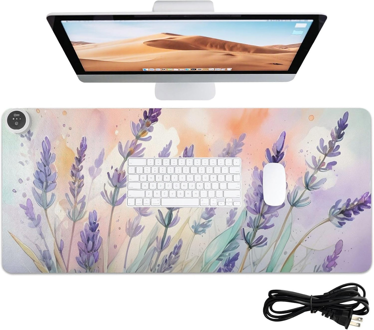 Large Heated Mouse Pad,Leather Desk Mat,31.5"x13",Hand Warmer Pads for Desk,Lavenders(Morandi Pink)