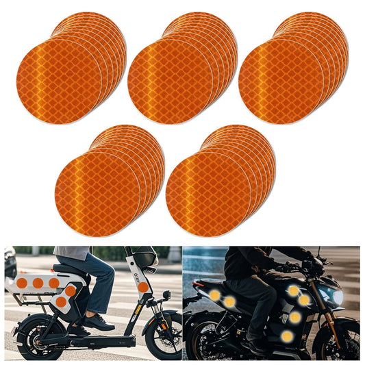 Non Fading Orange Reflective Stickers 2-inch Diameter Round Reflector, Outdoor Waterproof High Visibility Warning Adhesive Tape (50 Pcs)