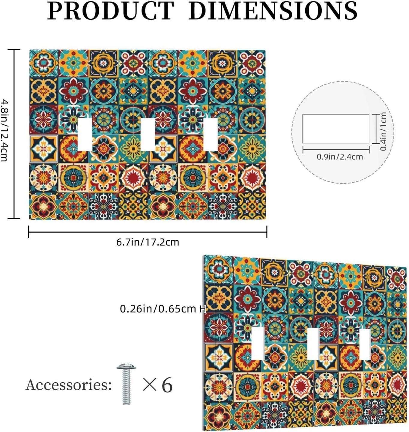 Decorative Switch Plates Mexican Talavera Colorful Mosaic Tiles 3 Gang Wall Plate Triple Toggle Light Switch Cover Faceplate Electrical Wall Panels For Bathroom Kitchen Decor