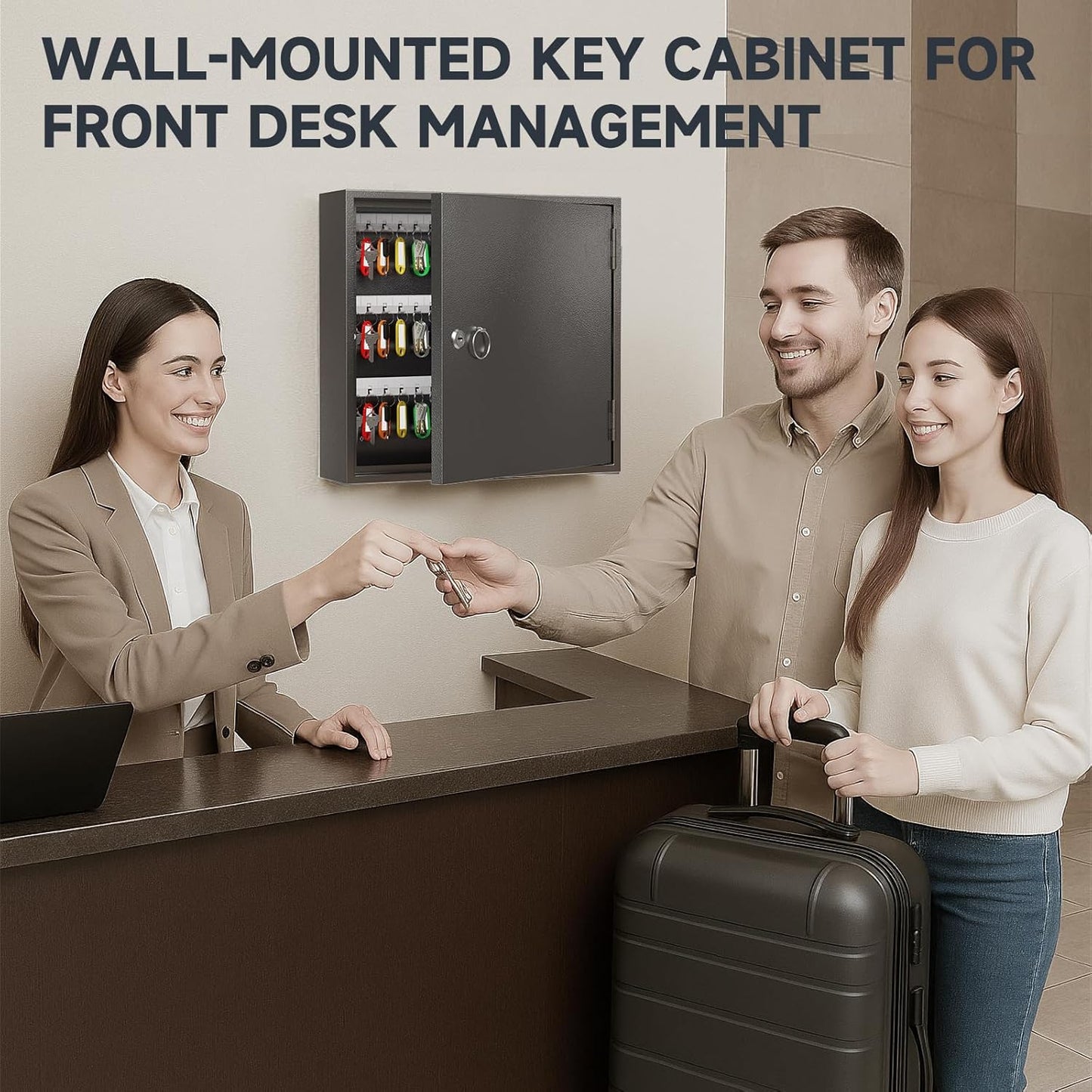 WeHere Key Lock Box for 90 Keys, Wall Mount Key Cabinet with Color Key Tags, Steel Key Storage Box with Lock, Key Holder Organizer for Home, Office, Apartment, Property Management