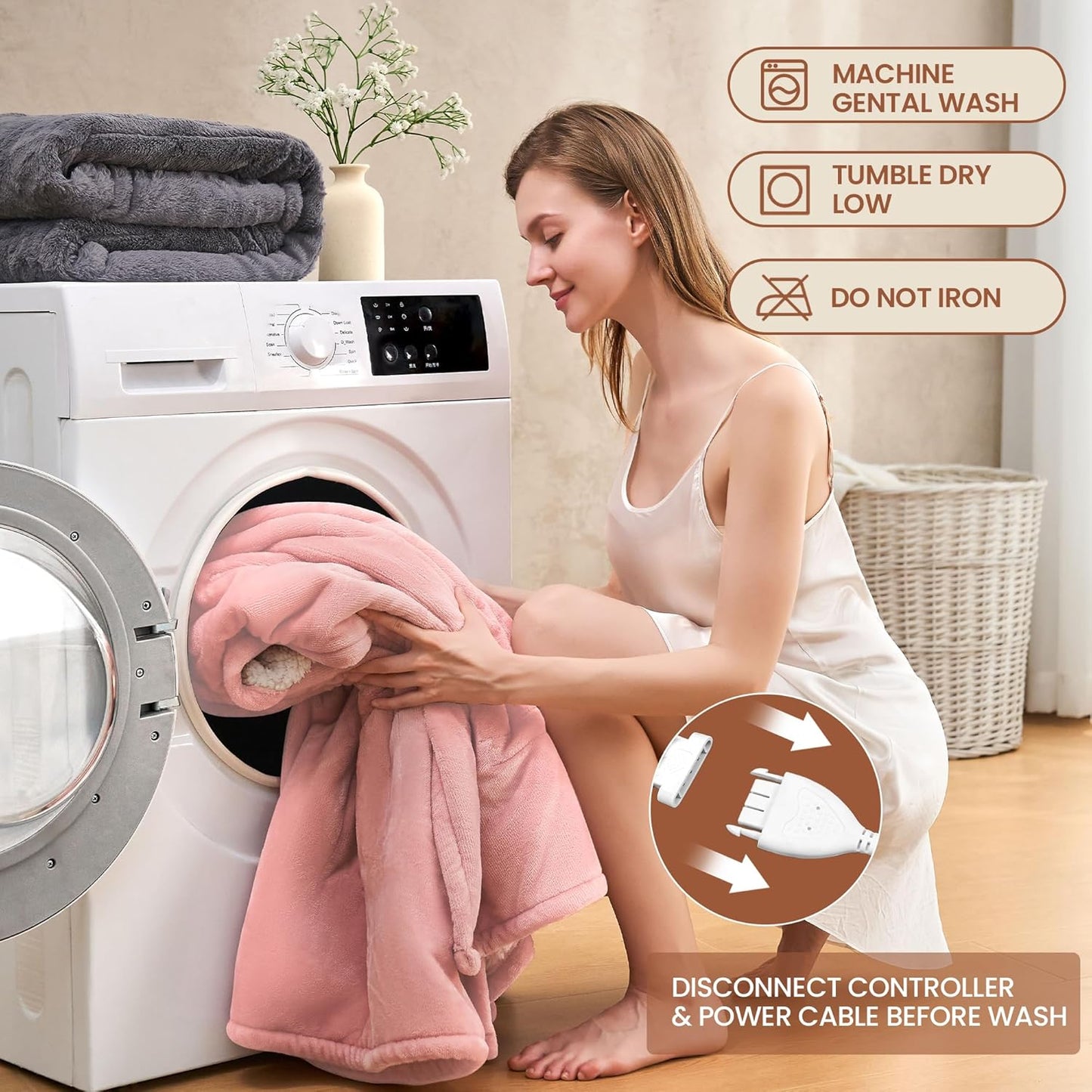 Heated Blanket Queen 84"×90" - Premium Cosy Soft Electric Blanket with 6 Heating Levels,Dual Control Fast Heating Flannel Sherpa Blanket for Bed & Couch,Auto Shut Off/Machine Washable (Pink)
