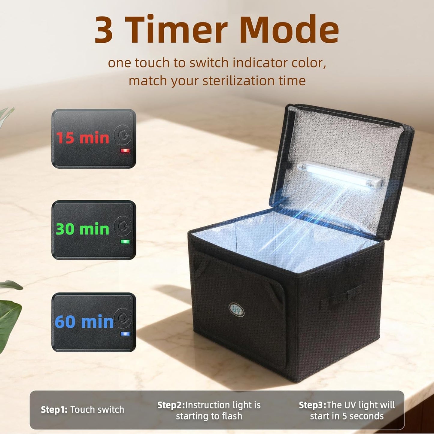 Large UV Sanitizer Box, 36L Portable Sanitizing and Cleaning Machine with 3-Level Timer, Foldable UV Cleaner Box for Household Use Like Phone, Towel, Key, Etc. Ozone Free