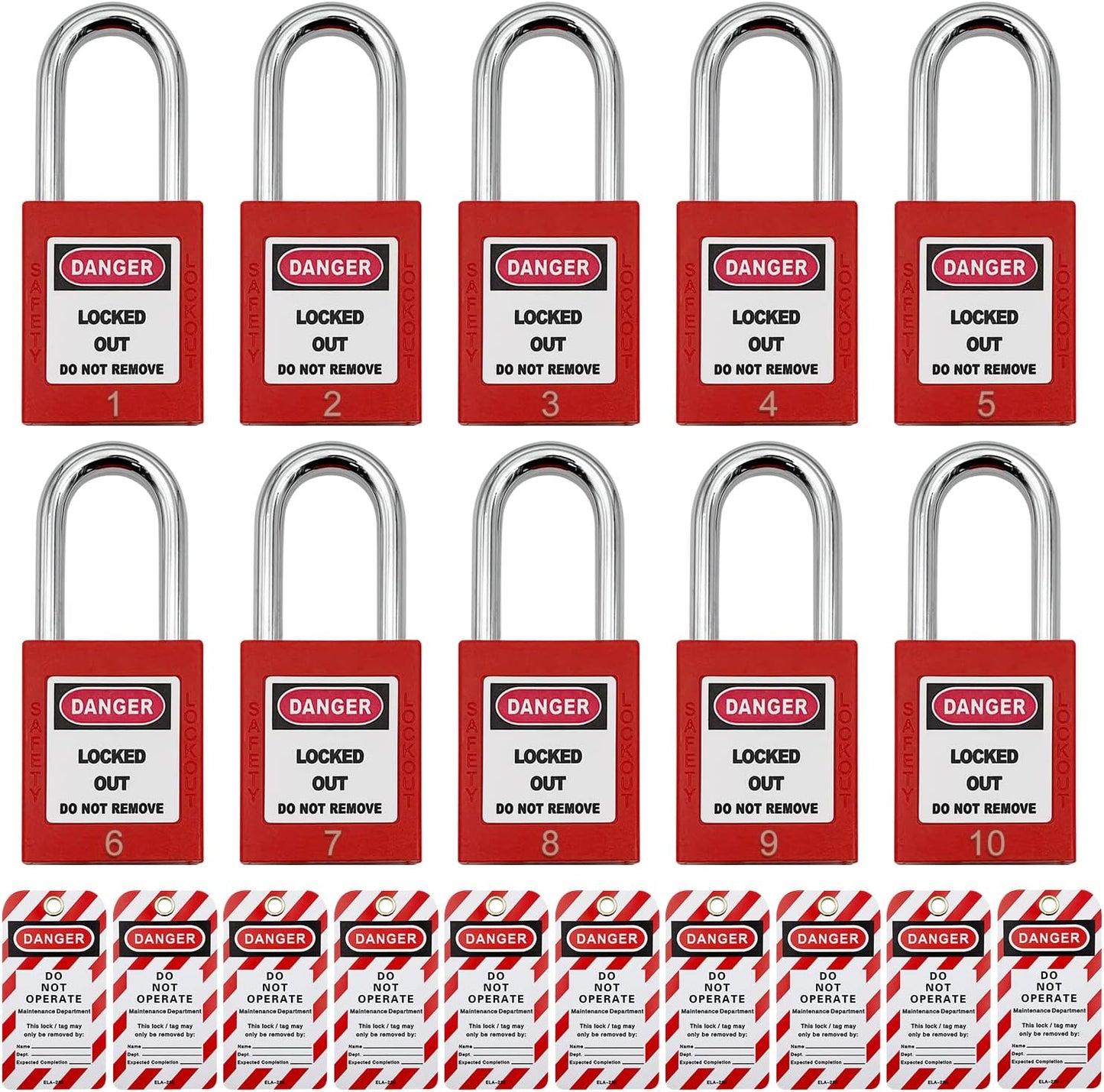 Lockout Tagout Locks, Safety Padlock, Loto Locks Keyed Differently Lock Out Tag Out 10 pcs Safety Padlocks Plastic with 10 Lockout TagOut Tags Red
