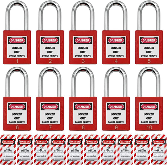 Lockout Tagout Locks, Safety Padlock, Loto Locks Keyed Differently Lock Out Tag Out 10 pcs Safety Padlocks Plastic with 10 Lockout TagOut Tags Red