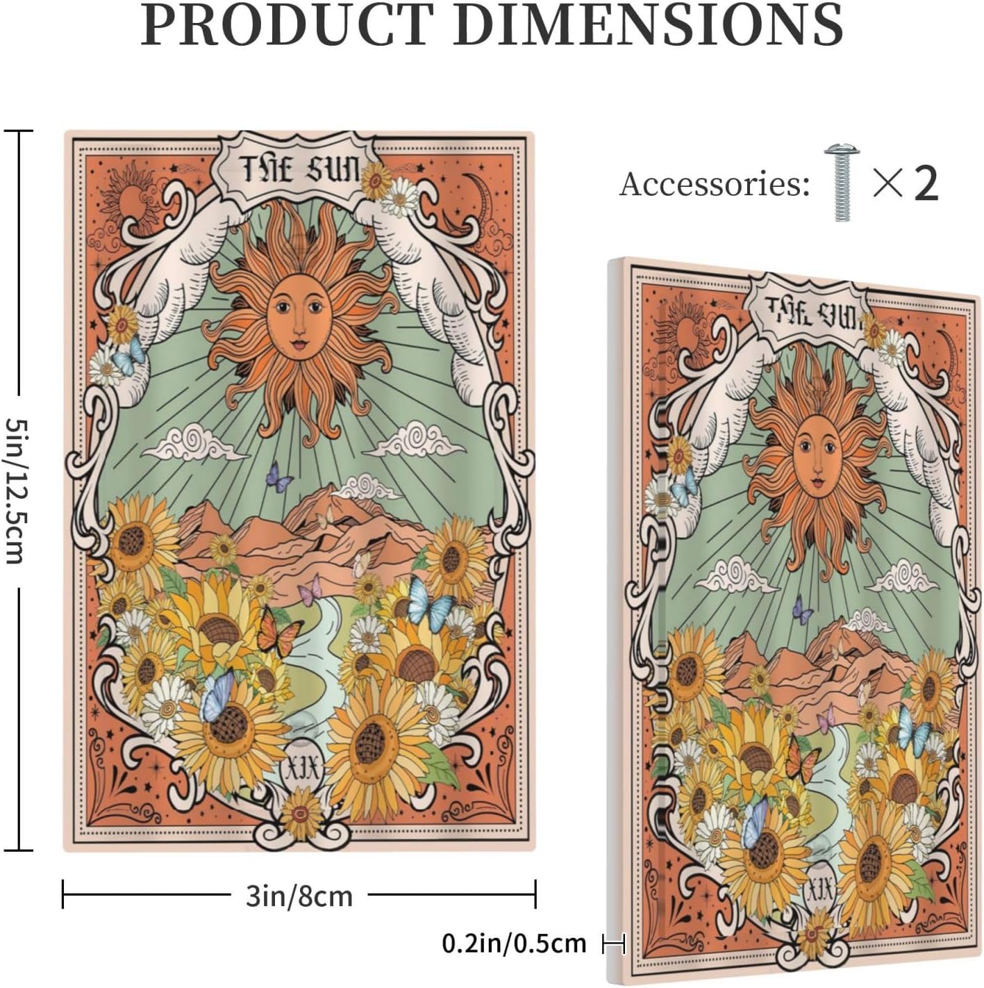 Boho Retro Sun Sunflower Vintage Flower Butterfly Light Switch Cover Plate 1 Gang No Device Blank Electrical Wall Plates Faceplate Decorative Switch Plate for Farmhouse Home Decor