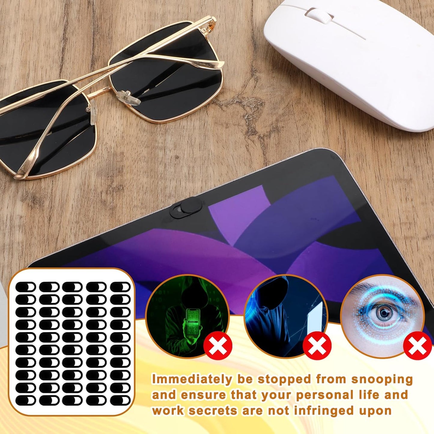 50 Pcs Webcam Cover Slide, 0.023 Inch Ultra-Thin Universal Camera Privacy Cover Black Camera Covers Slide for Phone, Laptop, Computer