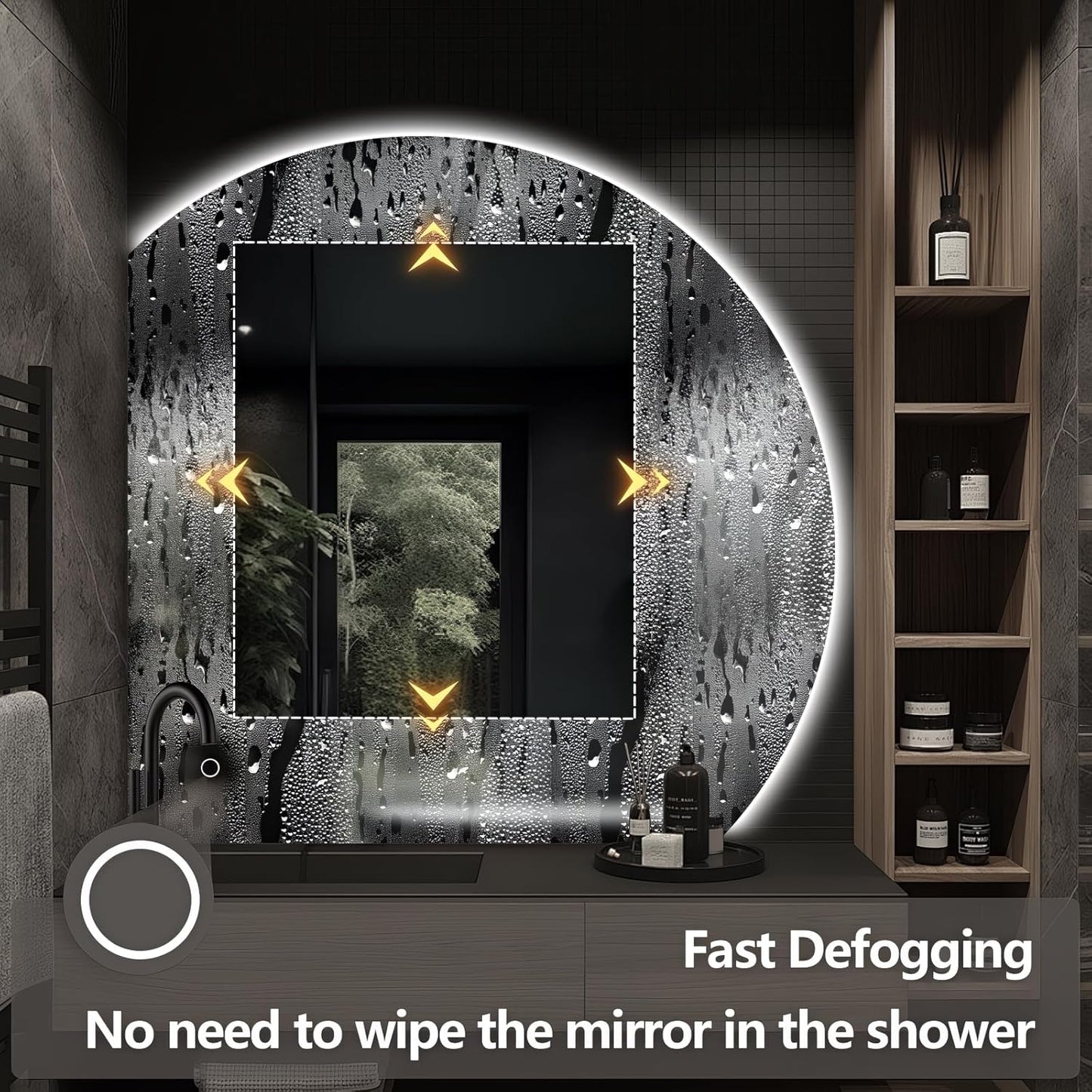 Niccy Half Moon LED Mirror for Bathroom, 36" Semi Backlit Mirrors Frameless Makeup Mirror with Light, Anti-Fog, Shatter-Proof, 3 Colors, Smart Vanity Mirrors