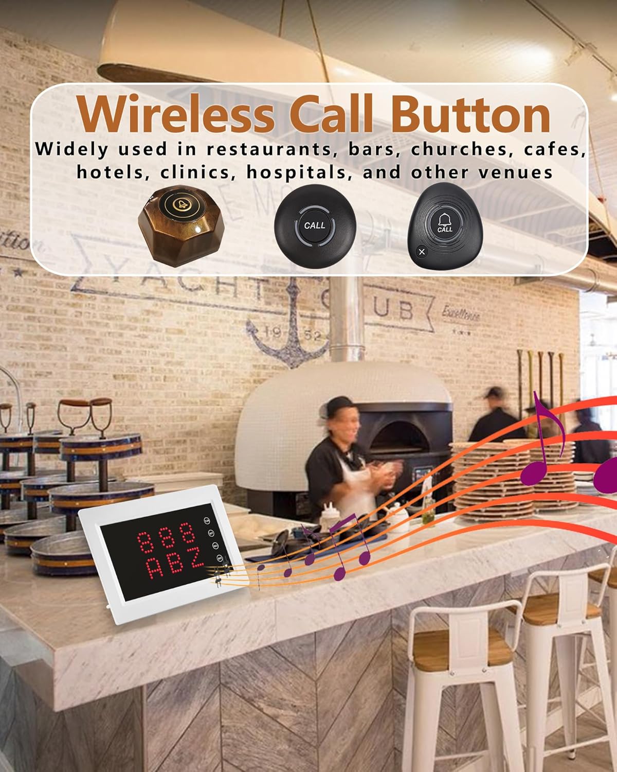 Restaurant Pager System Wireless Calling System with 1 Number Display and 10 Waterproof Call Buttons for Restaurant Bar Cafe Customer Service