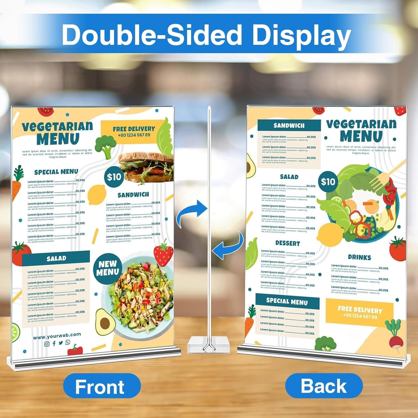 Daofary Acrylic Sign Holder 5 x 7 Inches 4 Pack, Double-Sided Stand up Table Top Paper Holder, Store Sign Holders, Plastic Sign Display for Restaurants, Hotels, Office
