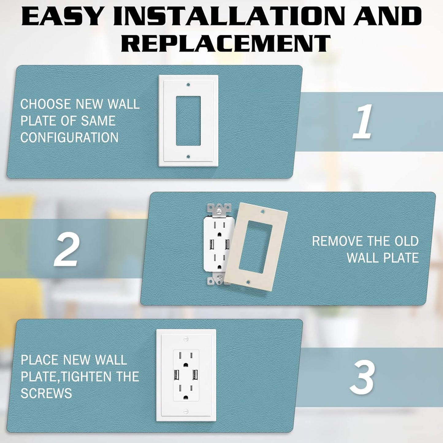 1-Gang Modern Edge Decorative Wall Plate Cover Switch Outlet Single Decorator Electrical Faceplate for Light Switches, Smart Switch, GFCI, Dimmers, Receptacle, USB Outlet (4 Pack, Single Decorator)