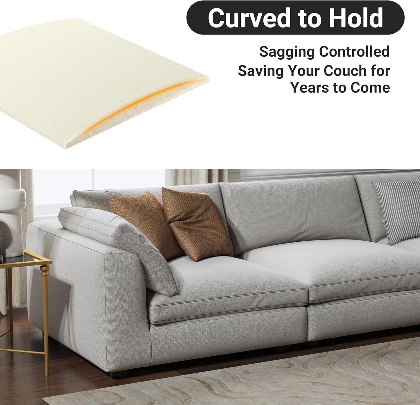 Couch Cushion Support for Sagging Seat, High Density Foam Sofa Support Replacement for Furniture, Curved Couch Supporter for Under The Cushions, Beige Set of 3