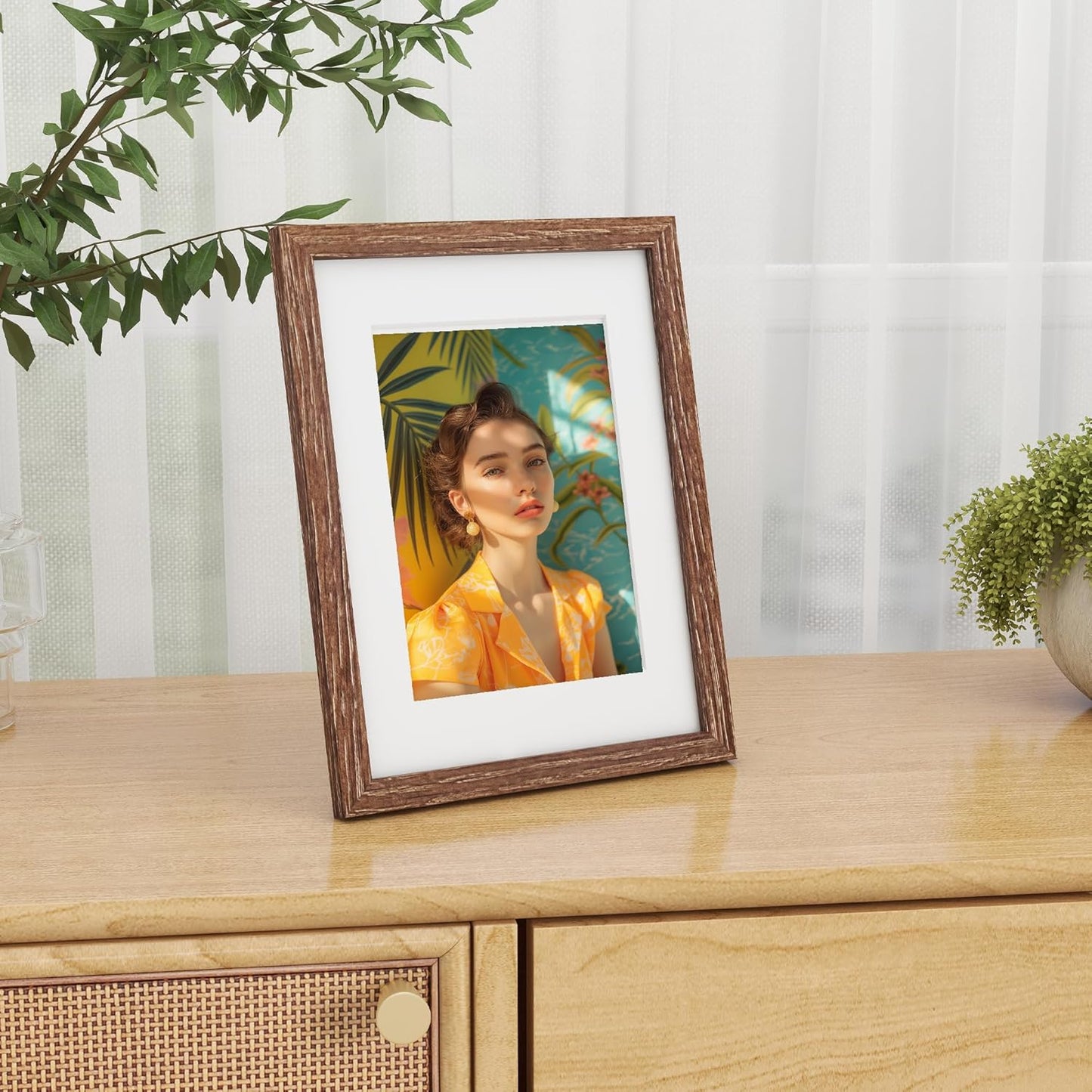 Picture Frame 8.5x11, Natural Oak Wood 8.5 x 11 Photo Frame, 8.5 by 11 Frame for Wall, 8.5x11 Picture Frame with Mat for 6x8, Tempered Real Glass, Walnut Color, Set of 1