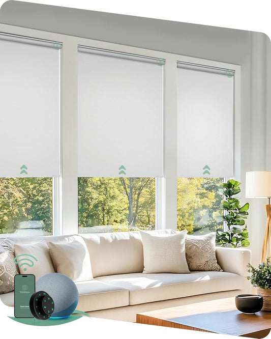 Yoolax Motorized Blinds with Remote, Blackout Smart Blinds for Windows Motorized Roller Shades, Automatic Window Shades Compatible with Alexa Custom Size (Blackout-Pure White)