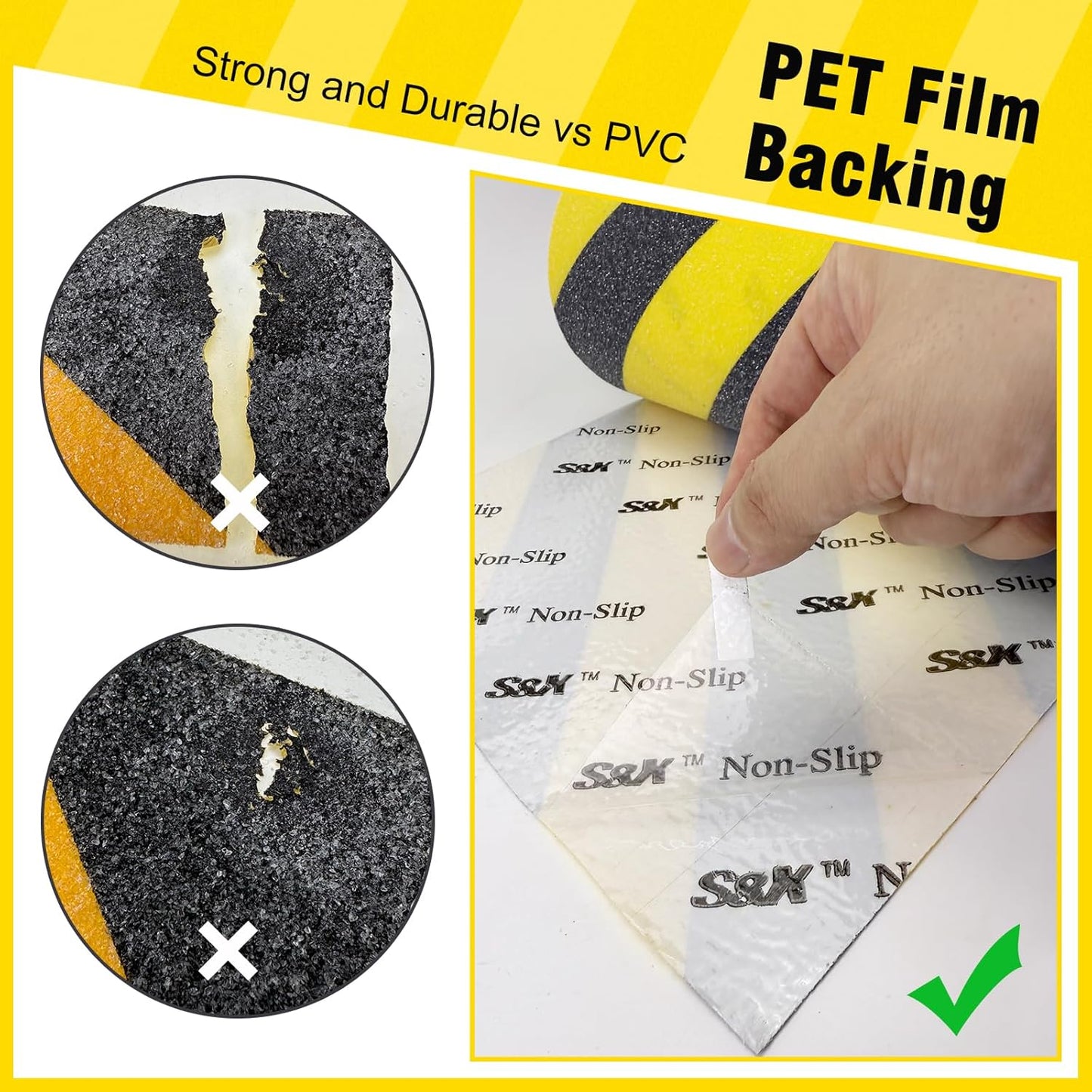 S&X Black/Yellow Anti Slip Tape 12" x 33 FT, Heavy-Duty Grip Tape for Stairs Outdoor Waterproof Safety Non Skid Roll High Traction Non Slip Treads with Hard-Wearing Surface