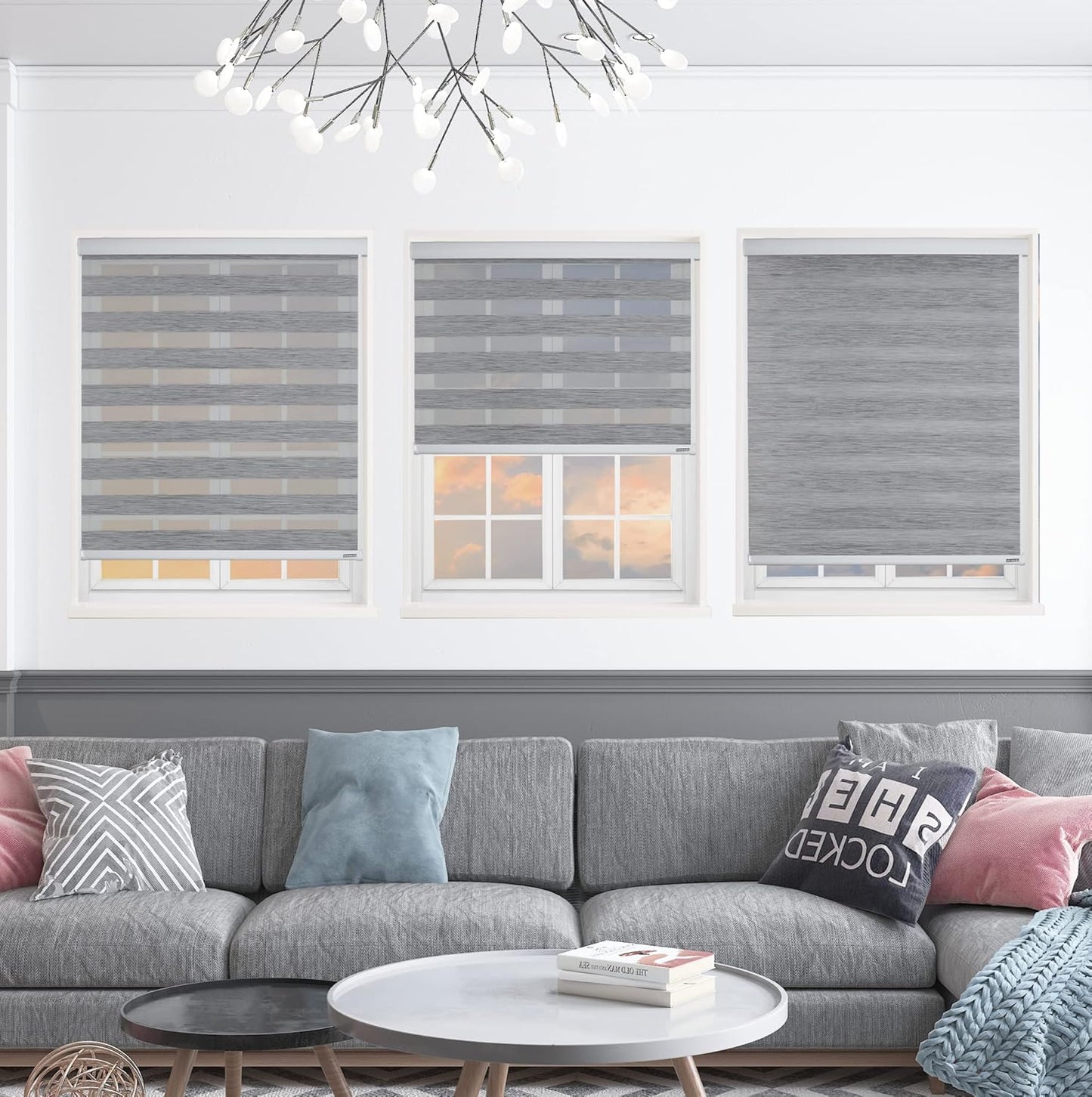 Shadesu Custom Cut Size Cordless Zebra Blinds for Windows (Grey Color) (Maximum Height 72") (Width 79")