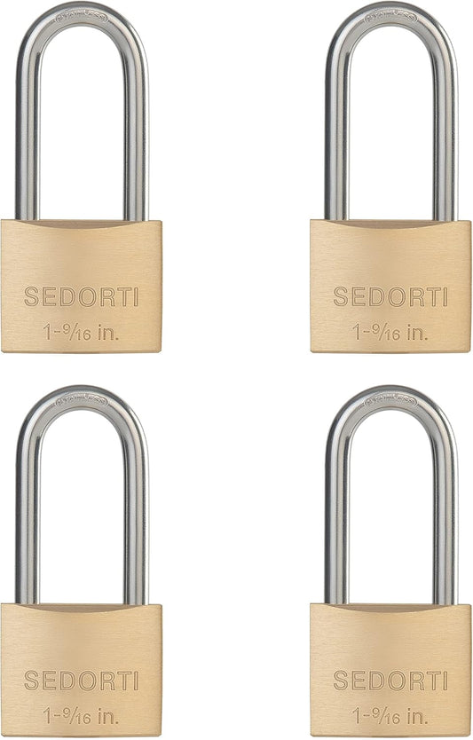 Weatherproof Padlock with Stainless Steel 304 Long Shackle and Solid Brass Body, 1-9/16 in. Wide, 4 Padlocks Keyed Alike, Marine Grade Rustproof Lock for Outdoors Use YNBSP440