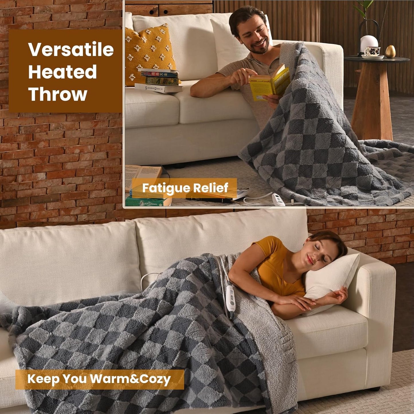 Bearhug Heated Throw Blanket 50" × 60", Electric Blanket Gray Teddy Faux Fur & Warm Sherpa, 4h Auto-Off Timer& 6 Heating Levels, Reversible Heated Throw, ETL Certified, Machine Washable, Gift Box