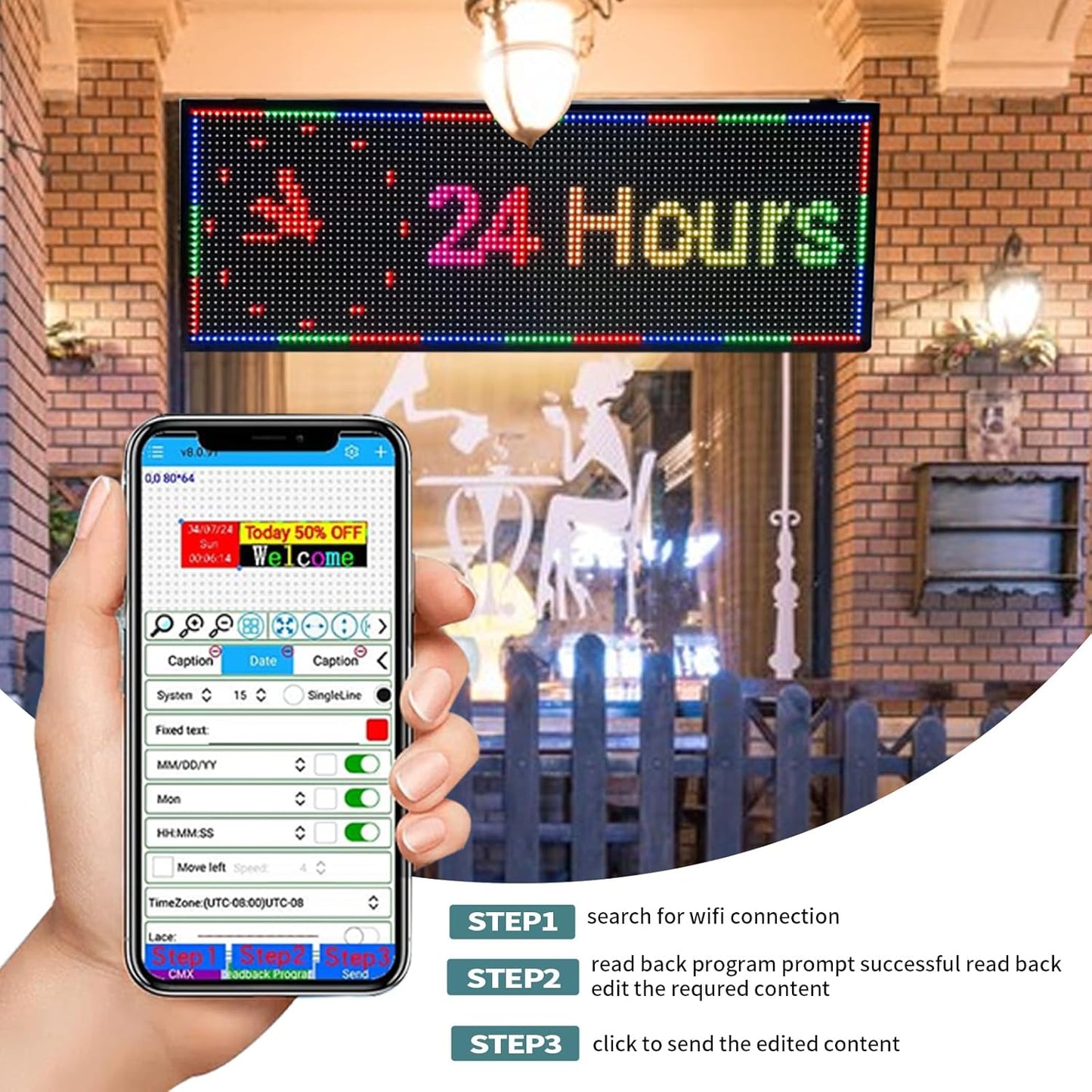 Scrolling Programmable Led Sign Outdoor Digital Word Led Pantalla Para Publicidad Usb Wifi Bright Advertising Enabled Control Display Small Message Board Lights 39"×14"