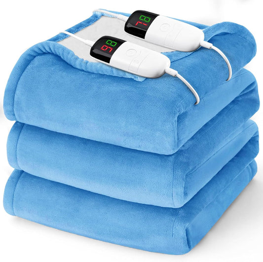 Heated Electric Blanket Queen Size - 84" x 90" Heating Blanket with Dual Control, 10 Heating Levels & 8 Hours Auto Off, Soft Warm Flannel Blanket, Christmas Birthday Gifts for Senior Grandma