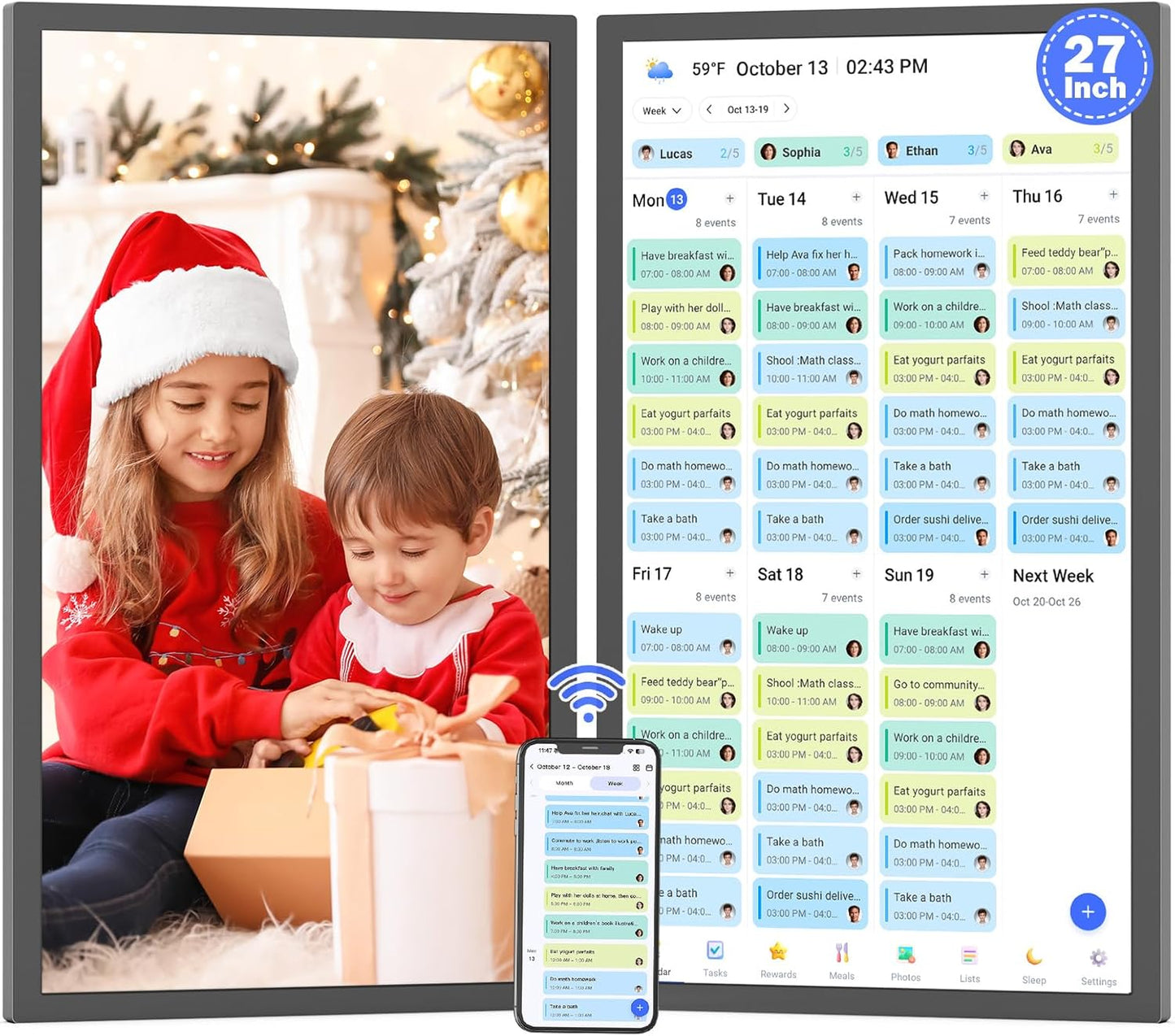 Digital Wall Calendar Chore-Chart-for-Business Planner - 27 inch Touchscreen Interactive Display Electronic Calendar for To Do List, Auto-Sync Calendars, Wall & Dask Mountable, Christmas Gifts for Mom