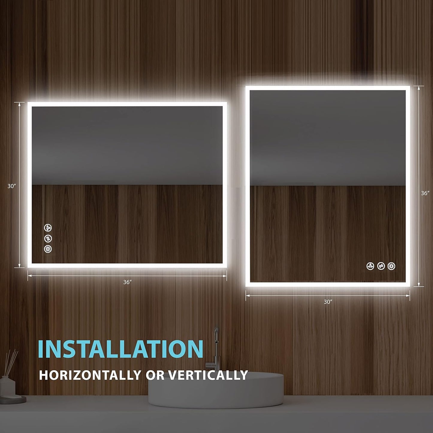 Blossom 30"X36" LED Bathroom Mirror with Lights, Front Lit and Backlight, Stepless Dimmable, Anti-Fog, Shatter-Proof Tempered Glass, Memory, 3 Colors Lighting Bathroom Mirrors for Vanity Makeup Mirror