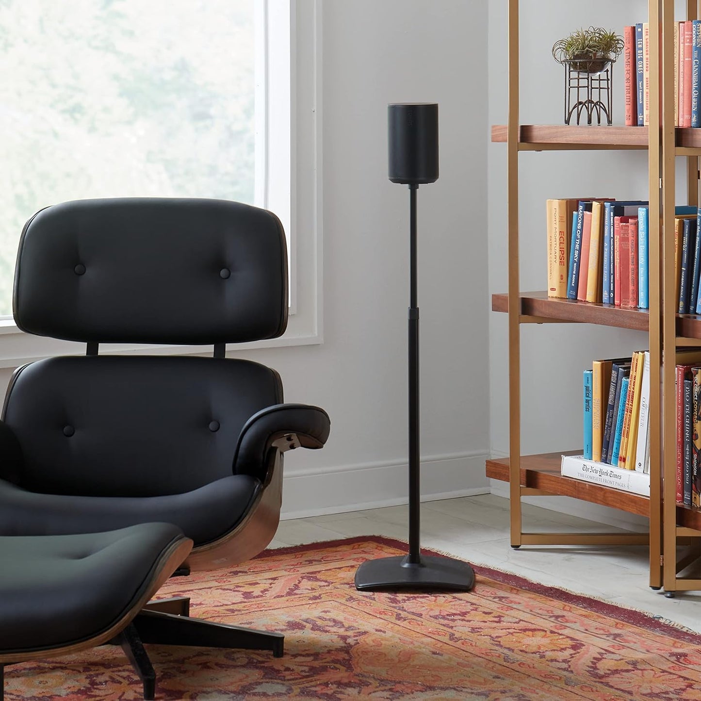 Sanus Speaker Stand for Sonos Era 100 Speakers - Height Adjustable Single Stand w/Easy 3 Step Install - Includes Rubber Feet & Carpet Spikes - Black