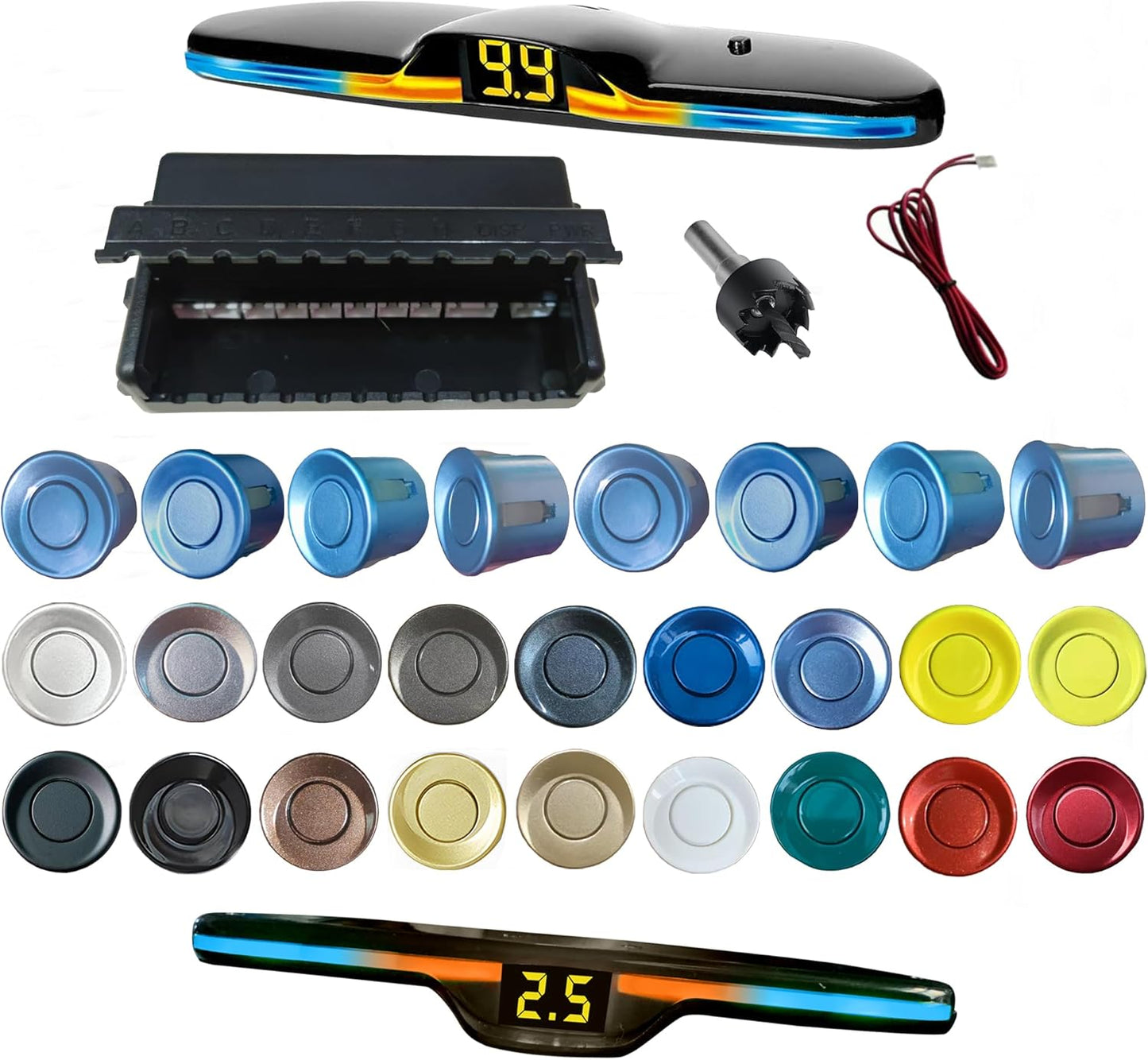 New Features Forward and Reverse Parking sensors, Option to Measure Distance in inches, bidirectional Display Option, and Customizable Digital Direction 18 Color Probes to Choose from(Light Blue)