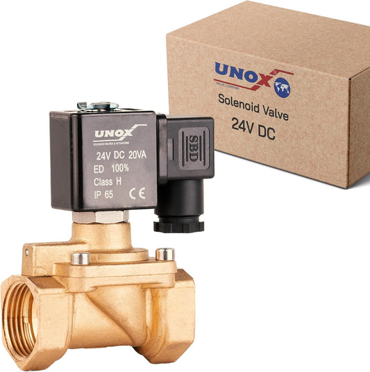 UNOX 1 inch NPT Solenoid Valve 24V DC, Brass Control Valve Normally Closed - 7-232 PSI Multi-Purpose Reliable Control Valve for Water and Air - Solenoid Valves