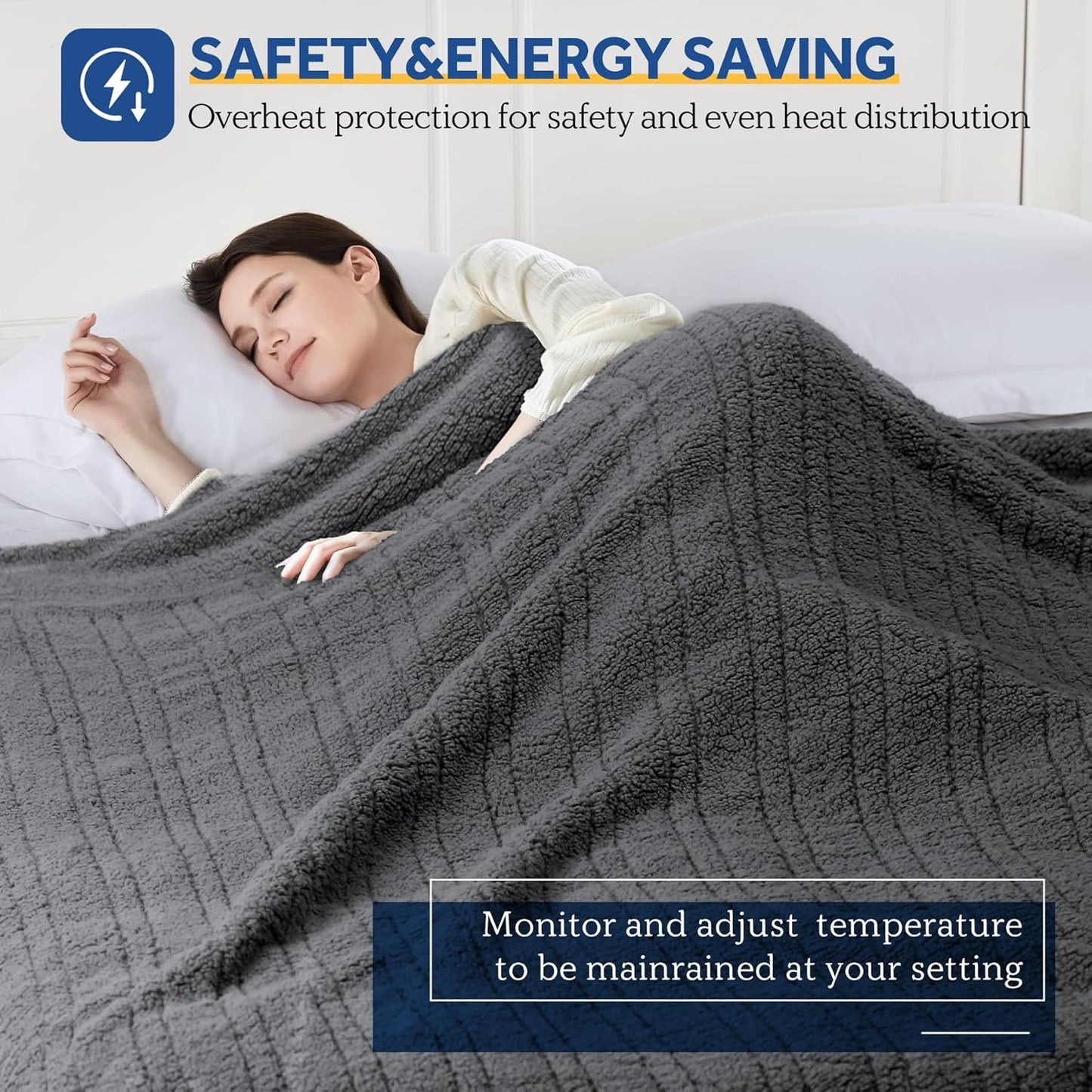 SEALY Electric Blanket King Size, Dual Control Soft Sherpa Heated Blanket with 10 Heating Levels & 1 to 12 Hours Auto-Off Settings Over-Heated Protection 90"x100" Machine Washable, Dark Grey