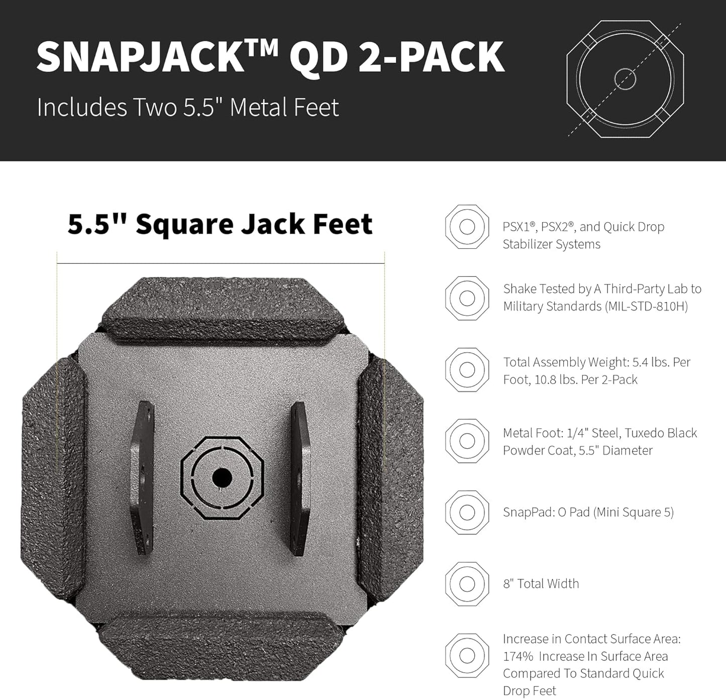 SnapPad SnapJack® QD (Pack of 2) | Two-Point Trailer Jack Stands Featuring 5.5" Metal Foot | Adds 61% Additional Surface Area, 3.79 lbs. Per Pad & 7.25" Total Width | Must-Have RV Accessories