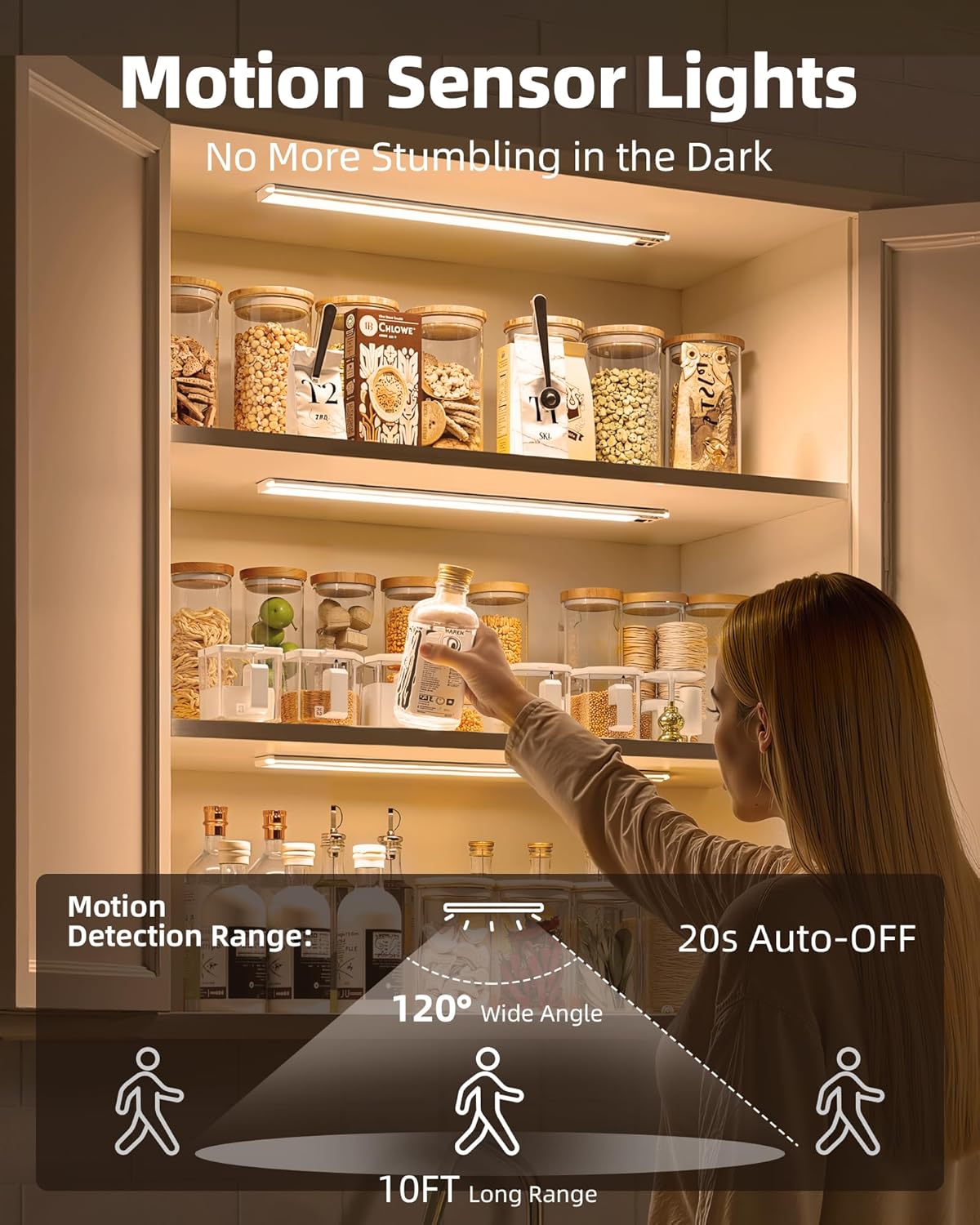 EZVALO Under Cabinet Lights, 14.5i'' Motion Sensor Light Indoor Dimmable, 4000mAh Rechargeable Closet Lights 3700K with Remote Control, Wireless Under Counter Light for Kitchen,Cabinet,Bedroom(4Pcs)