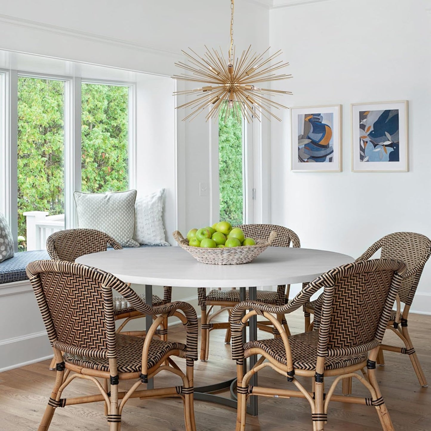 Gold Starburst Chandelier,9-Light Sputnik Chandelier Light Fixture Firework Ceiling Light for Dining Room,Bedroom,Living Room,Kitchen,Entryway,Foyer,29in