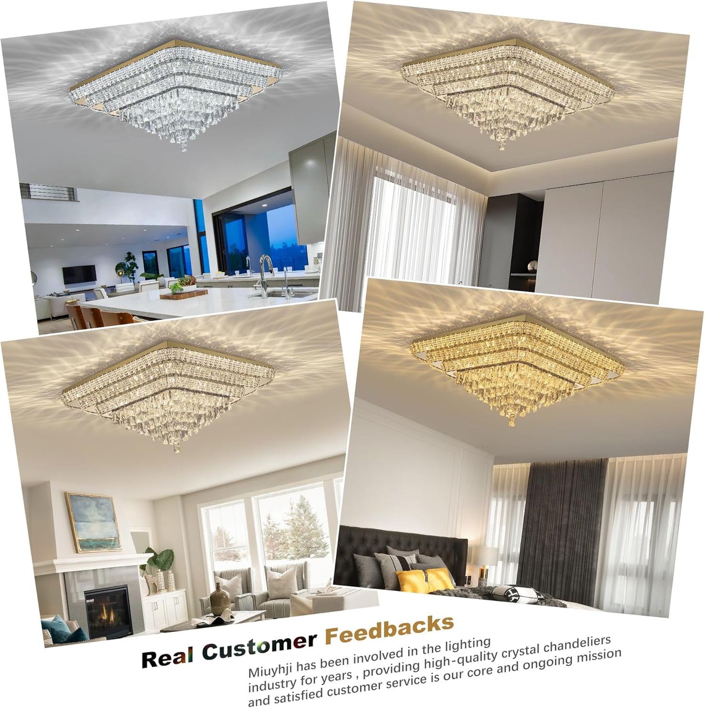 Elegant LED Gold Crystal Raindrop Ceiling Light,30 Inch Square Flush Mount Chandelier with Remote for Living Room Kitchen Island Bedroom Hallway Entryway Foyer (Dimmable)
