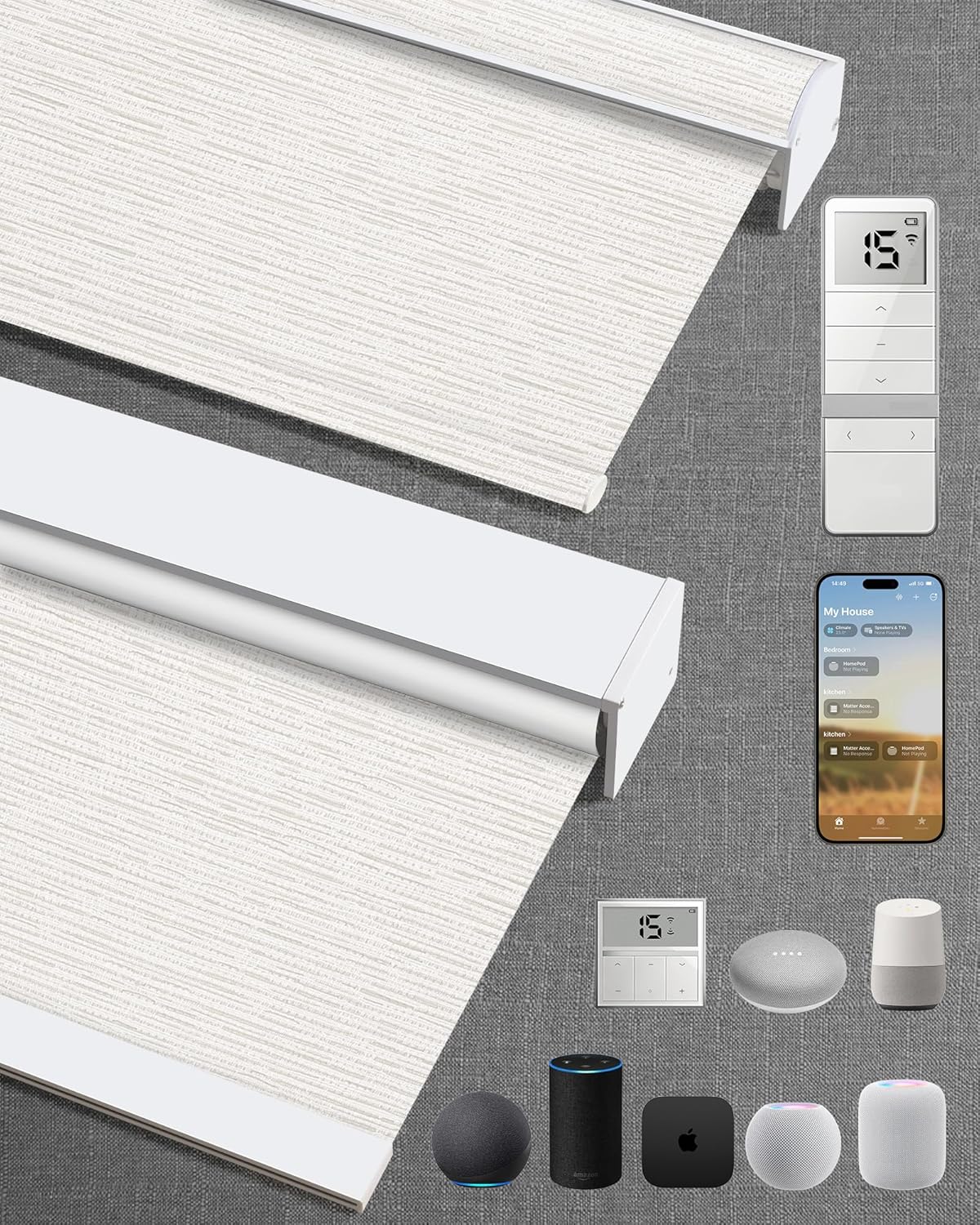 Kincmo Motorized Blinds with Remote,100% Blackout Motorized Roller Shades Work with Apple Homekit,Alexa,Google, Custom Electric Blinds with App,Voice Control (Aqua Waves Beige)