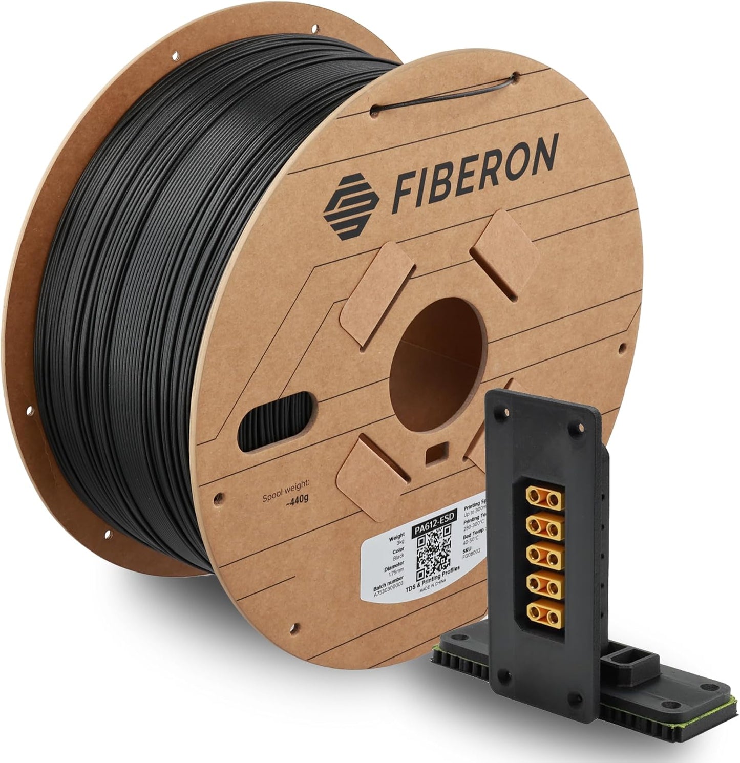 Polymaker Fiberon PA612-ESD 3D Printer Filament 1.75mm 3kg, ESD-Safe Carbon Fiber Nylon, Heat Resistant to 150°C, Chemical Resistant, Industrial Grade Strength, PCB Fixtures, Electronics Housings