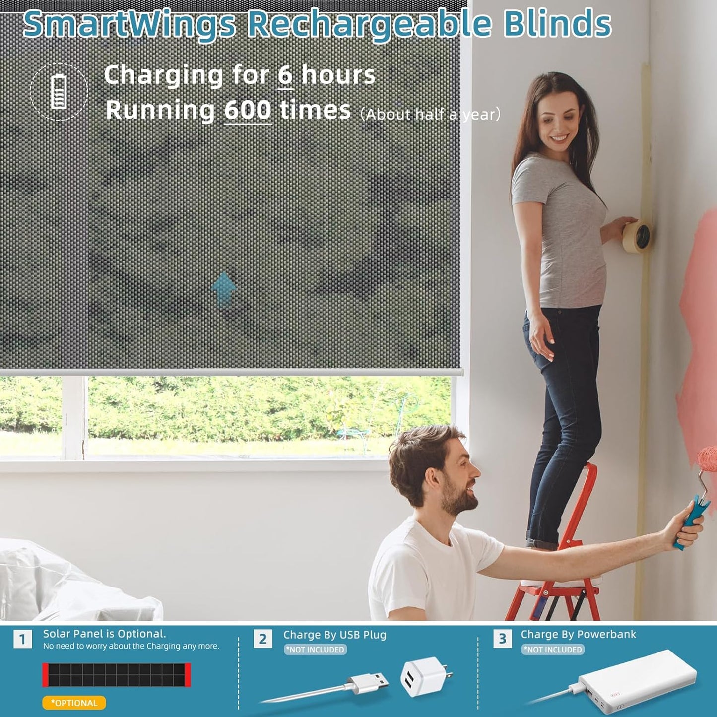 SmartWings Motorized Smart Blinds for Windows in Light Filtering, Electric Remote Roller Shades Compatible with Alexa/Google Home/Homekit, Custom Up to 110”W x 148”H, 5% Openness Aventus Charcoal Grey