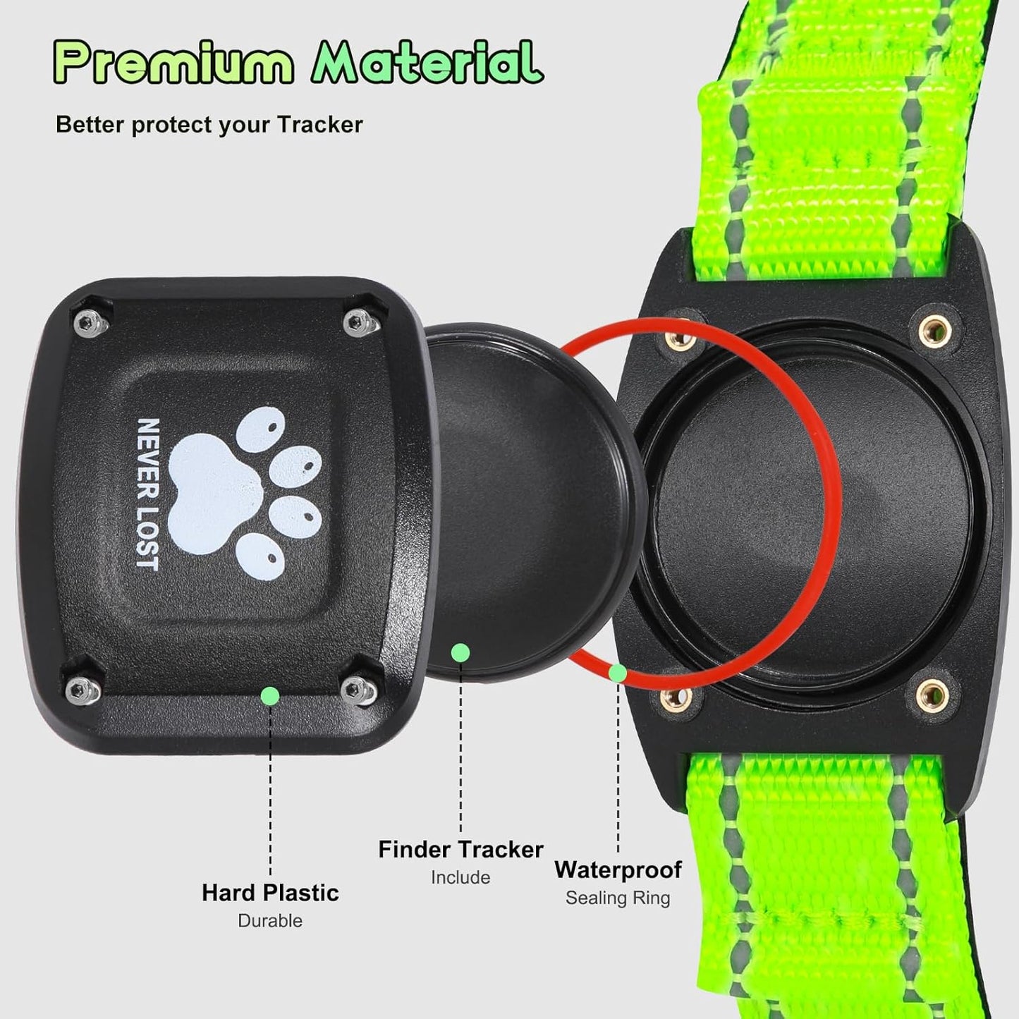 GPS Dog Collar Tracker 2-in-1,Reflective Waterproof Pet Collar,iOS-Only,No Monthly Fees,Unlimited Range,Ideal for Dog Tracking pet Tracker,for Small Medium Large Dogs(L (16.6"-24"), Green)