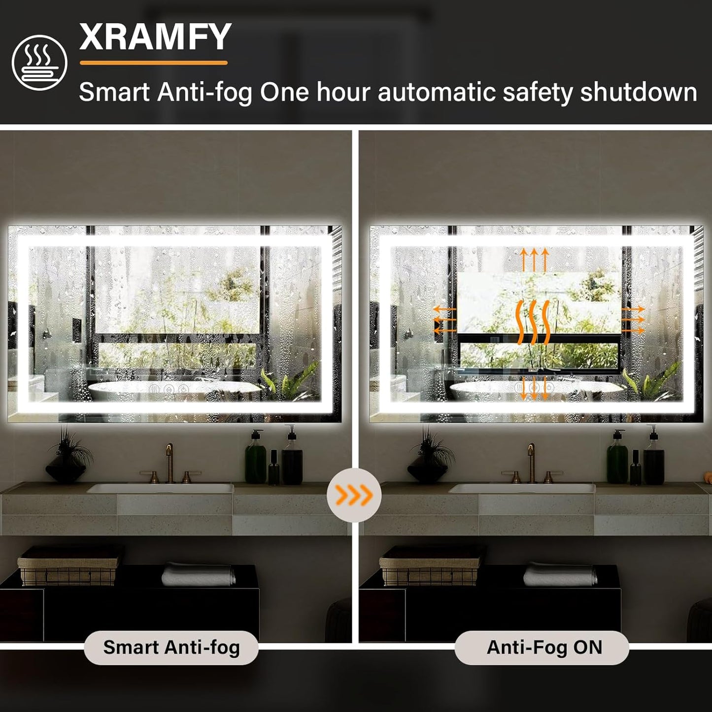40"x 60"LED Bathroom Mirror, Backlit + Front Lit, LED Bathroom Mirror with Lights for Wall, 3 Colors, Anti-Fog, Dimmable Brightness, Tempered Glass