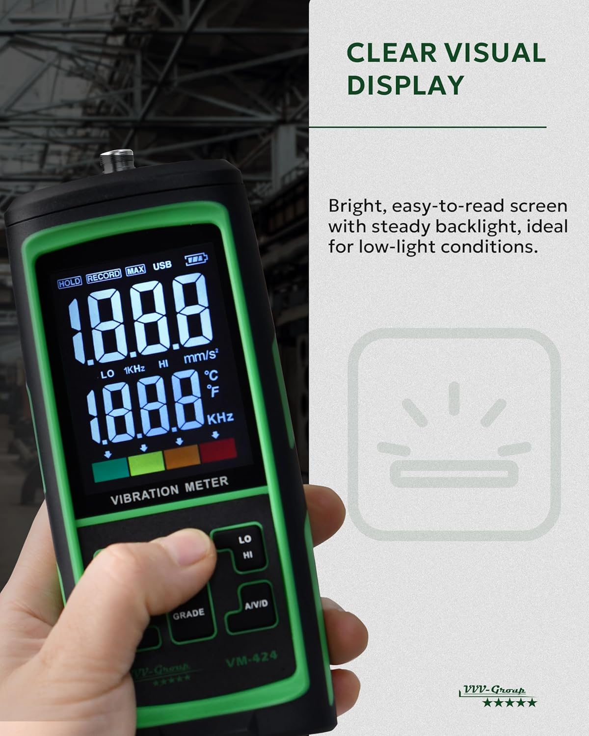 Vibration Meter VM-424 Digital Vibrometer Handheld Vibration Analysis Equipment Acceleration Velocity Displacement Measurement