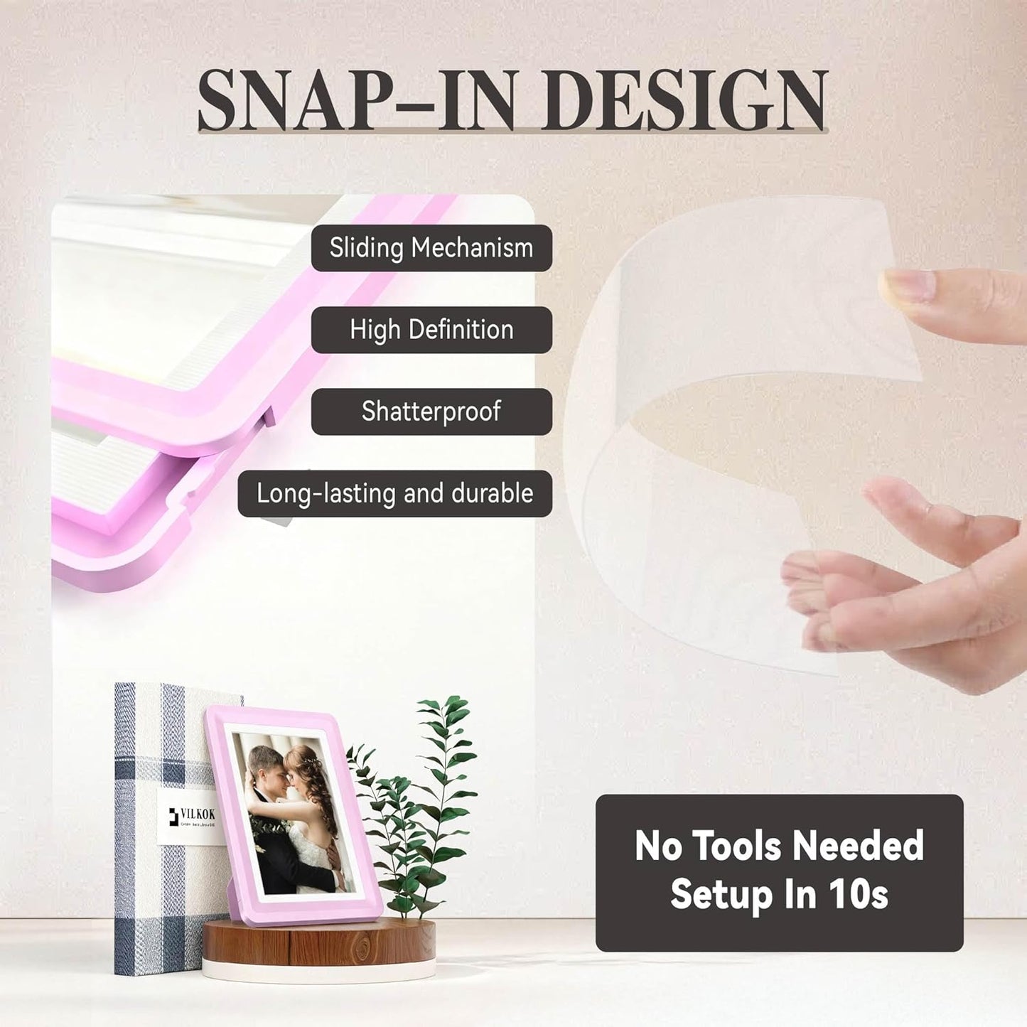 Pink 5x7 Picture Frame with Acrylic Front 6 Pack, ABS Frame for 5x7 or 4x10 Photos, Shatterproof UV-Resistant Tabletop Photo Frame, Vertical/Horizontal Display for Home Décor