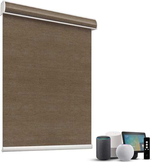 SmartWings Motorized Light Filtering Shades, 50% Blackout PVC Free Smart Blinds, Custom Size, Rechargeable Battery, Works with Matter/Apple HomeKit, Alexa, Thread/Zigbee, Remote Optional, 50% Cocoa