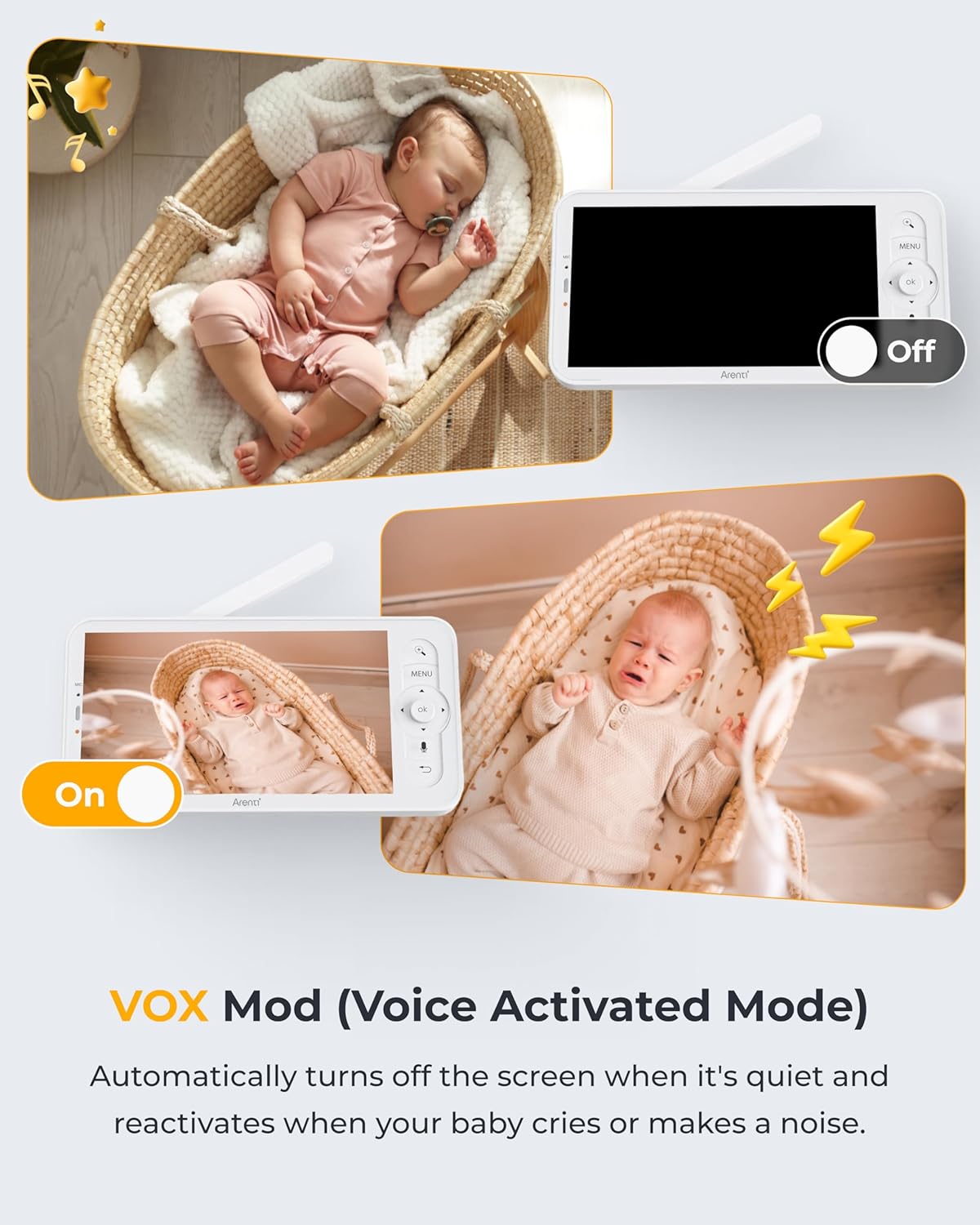 ARENTI Upgraded Baby Monitor, 4MP 2.4G&5G WiFi Baby Camera Monitor, Infrared Night Vision, Night Light, 2-Way Audio, Cry&Motion Detection, Temp&Humidity Sensor, App Control