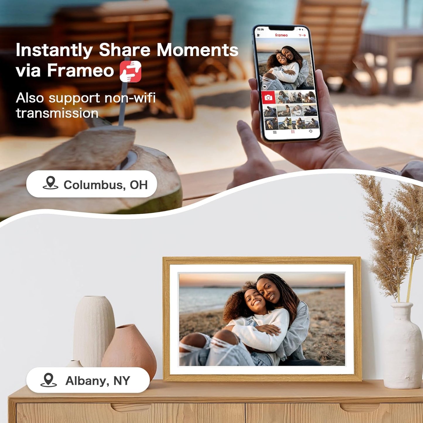 Digital Picture Frame, Frameo 15.6 Inch Large Digital Photo Frame WiFi, 1920 * 1080 IPS FHD Touchscreen, 32GB, Tabletop&Wall-Mounted, Share Video Picture, Electric Frame, Mom Gifts, Natural Woodgrain