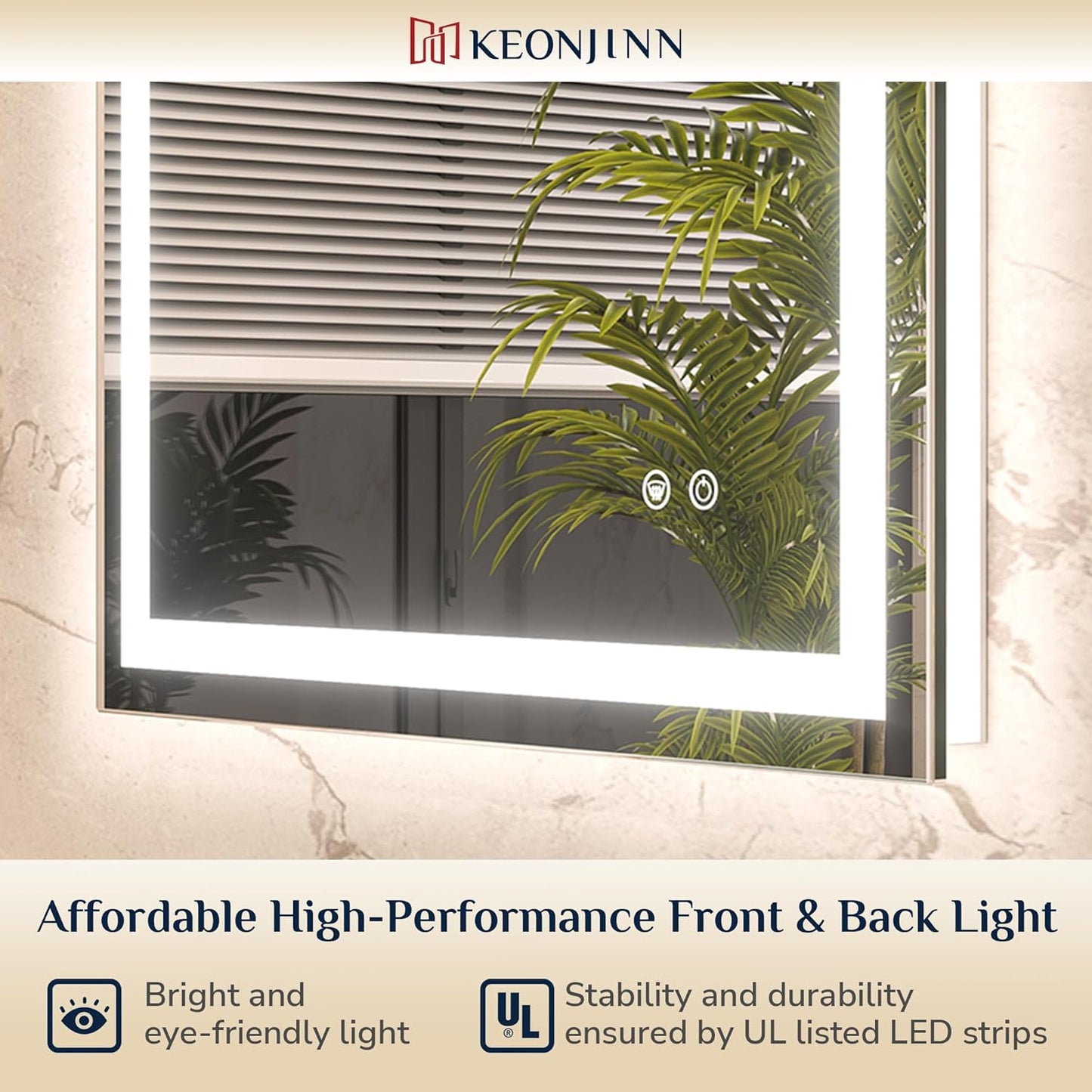 Keonjinn 72" x 36" Lighted Mirror for Bathroom Wall, LED Mirror with Frontlit & Backlit, Large Bathroom Mirror with Lights, Dimmable 3-Color Lights, HD Tempered Glass, UL-Listed LED Driver