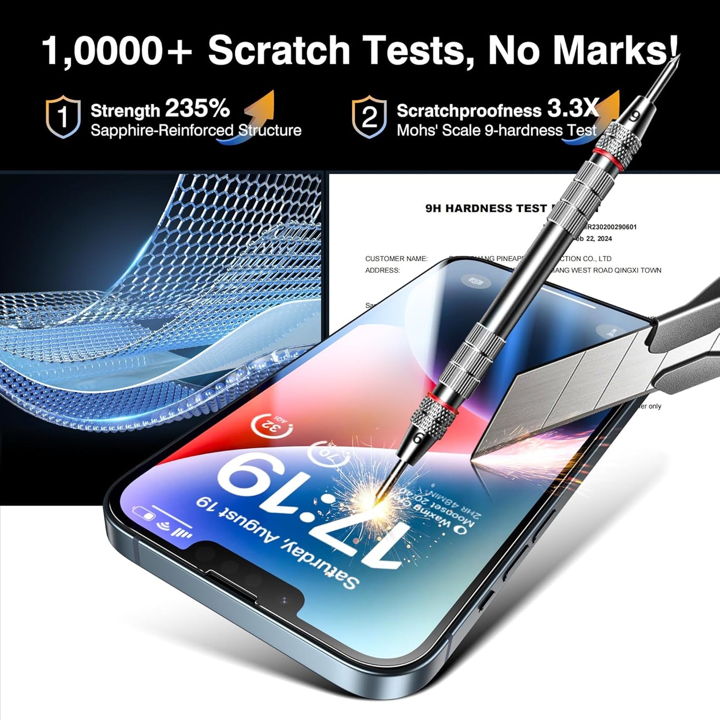 EZ-GLAZ- 4 Pack for iPhone 14 Plus Screen Protector [6.7"] With 2 Pack Camera Lens Protector, 9H+ Hardness 12FT Military Grade Shatterproof Scratch Resistant Durable Tempered Glass Film with Flawless Fit Kit, HD Clear