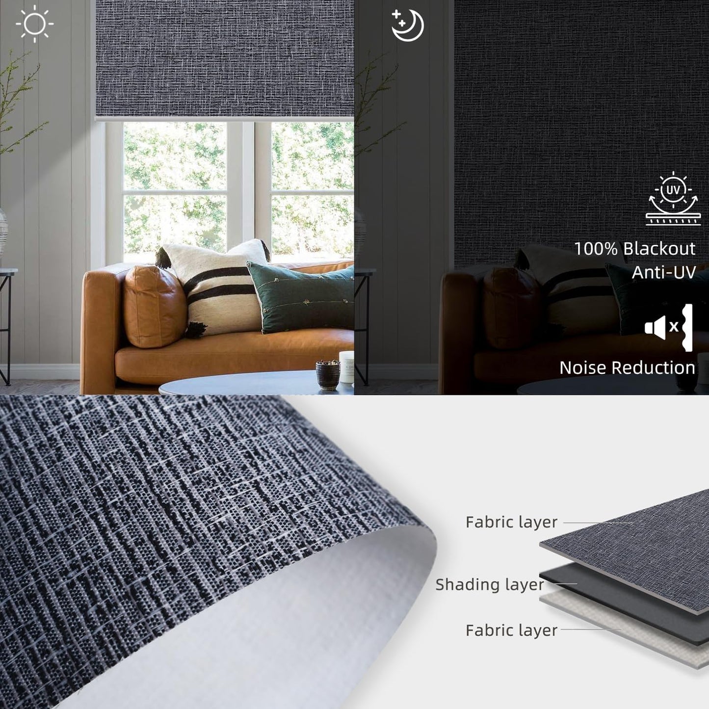SmartWings Motorized Blackout Roller Blinds Work with Matter Homekit Z-Wave Thread Alexa Google, Smart Window Shades for Bedroom, Cordless Remote Control Customized 16"-110" W, Eclipse Charcoal