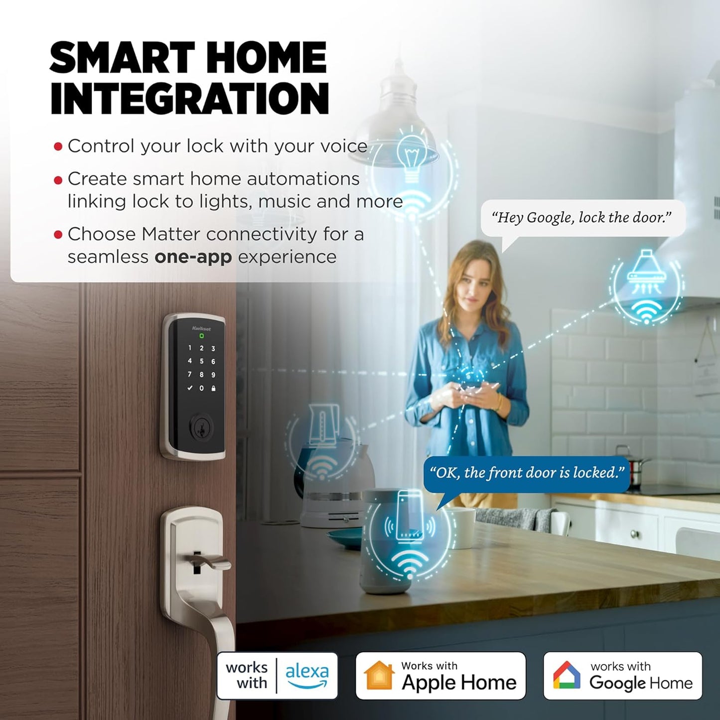 Kwikset Halo Select Smart Lock Keyless Entry Door Lock Wi-Fi and Matter Enabled Deadbolt No Hub Needed, Geofence Auto-Unlock, Grade AAA Certified, Easy Install, Satin Nickel Lifetime Finish Warranty