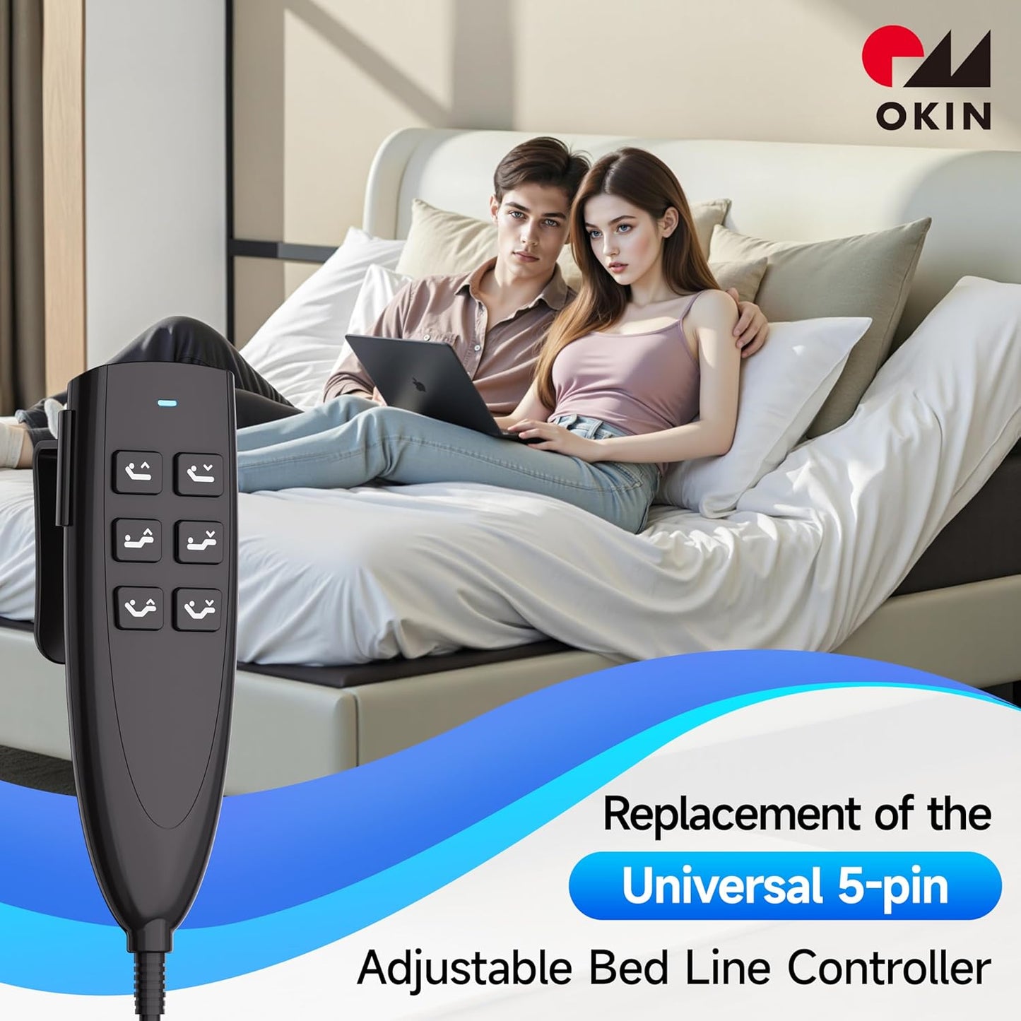 Okin 6 Button Adjustable Bed Remote 5 Pin Wired Adjustable Bed Remote Control Replacement Parts, HS.13.06.17