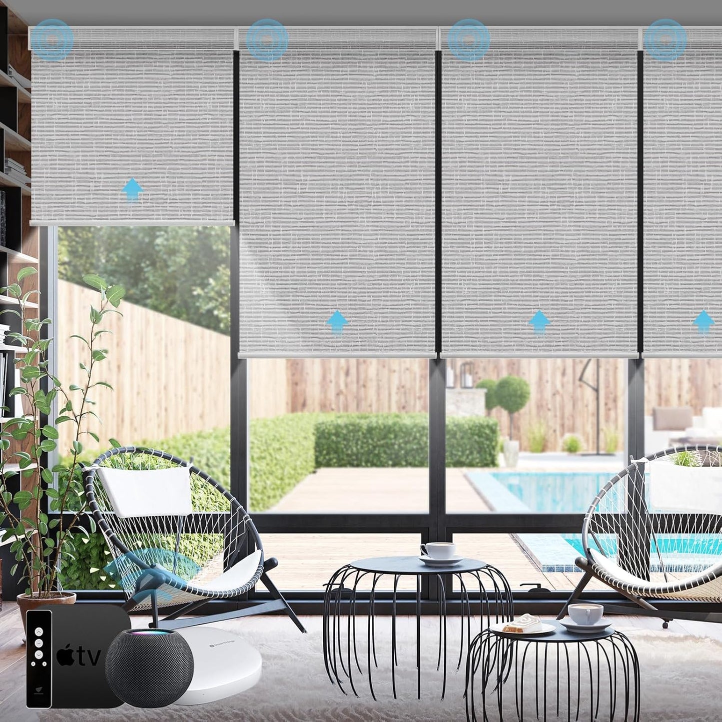 SmartWings Motorized Smart Blinds with Remote, Custom Automatic 100% Blackout Roller Shade Compatible with Alexa/Homekit/Google, Electric Smart Blinds for Indoor Windows, Safari Smoke